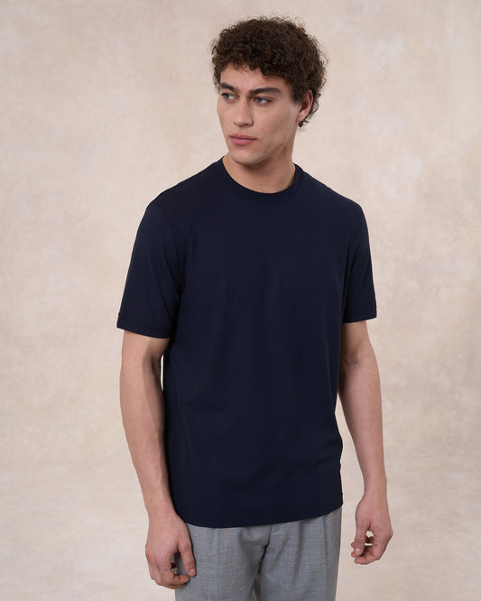 T-shirt blu navy in cotone crepe